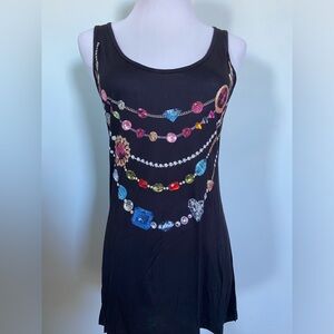 Muscle Tee with Multiple Colorful Necklaces